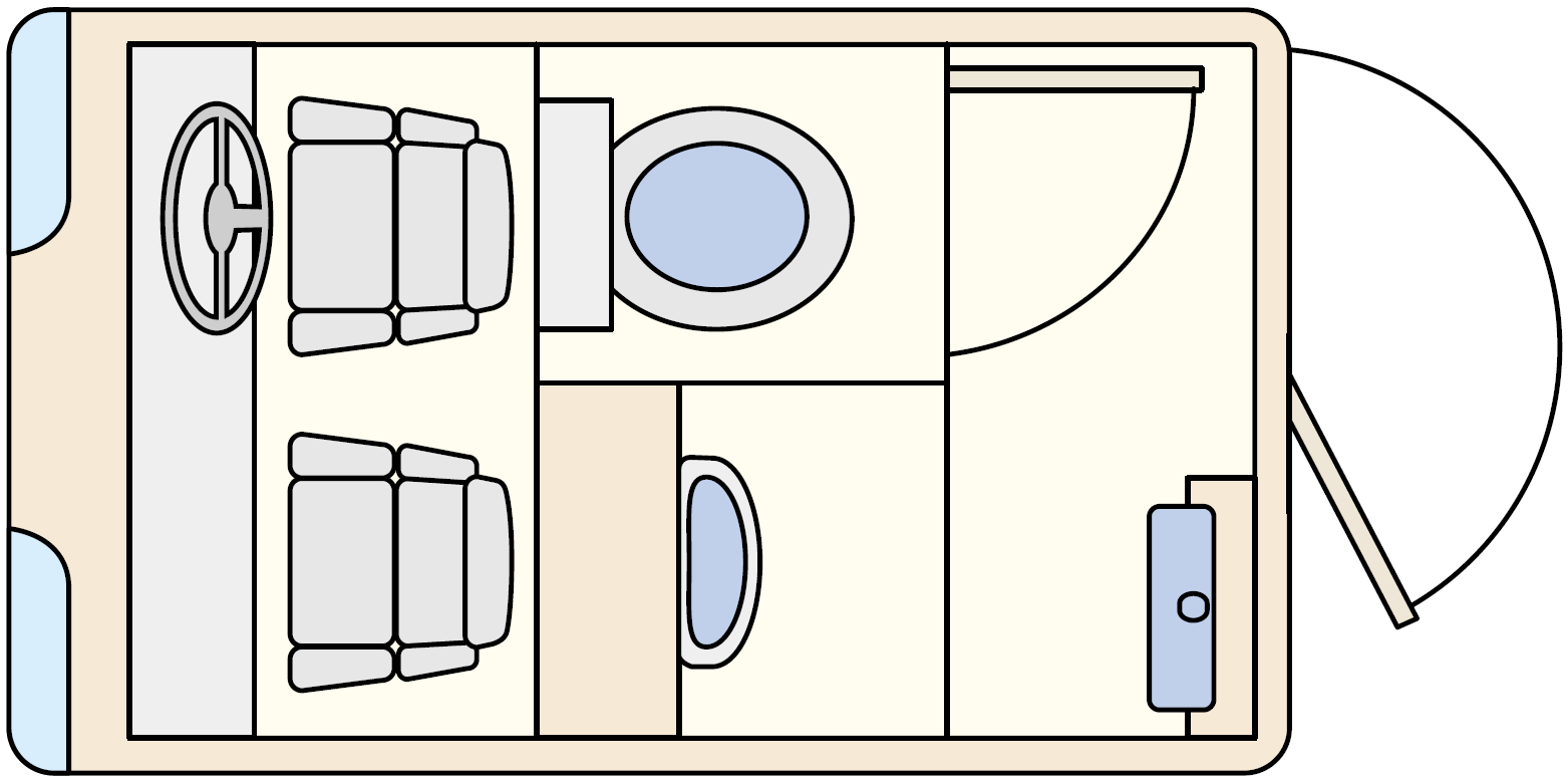 プレジール 自走式仮設水洗トイレカー 車内レイアウト